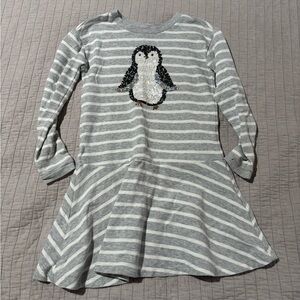 Gymboree Gray and White Striped Dress with Penguin
